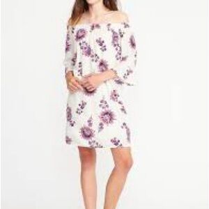 Old Navy Ivory White Floral Off-Shoulder Dress